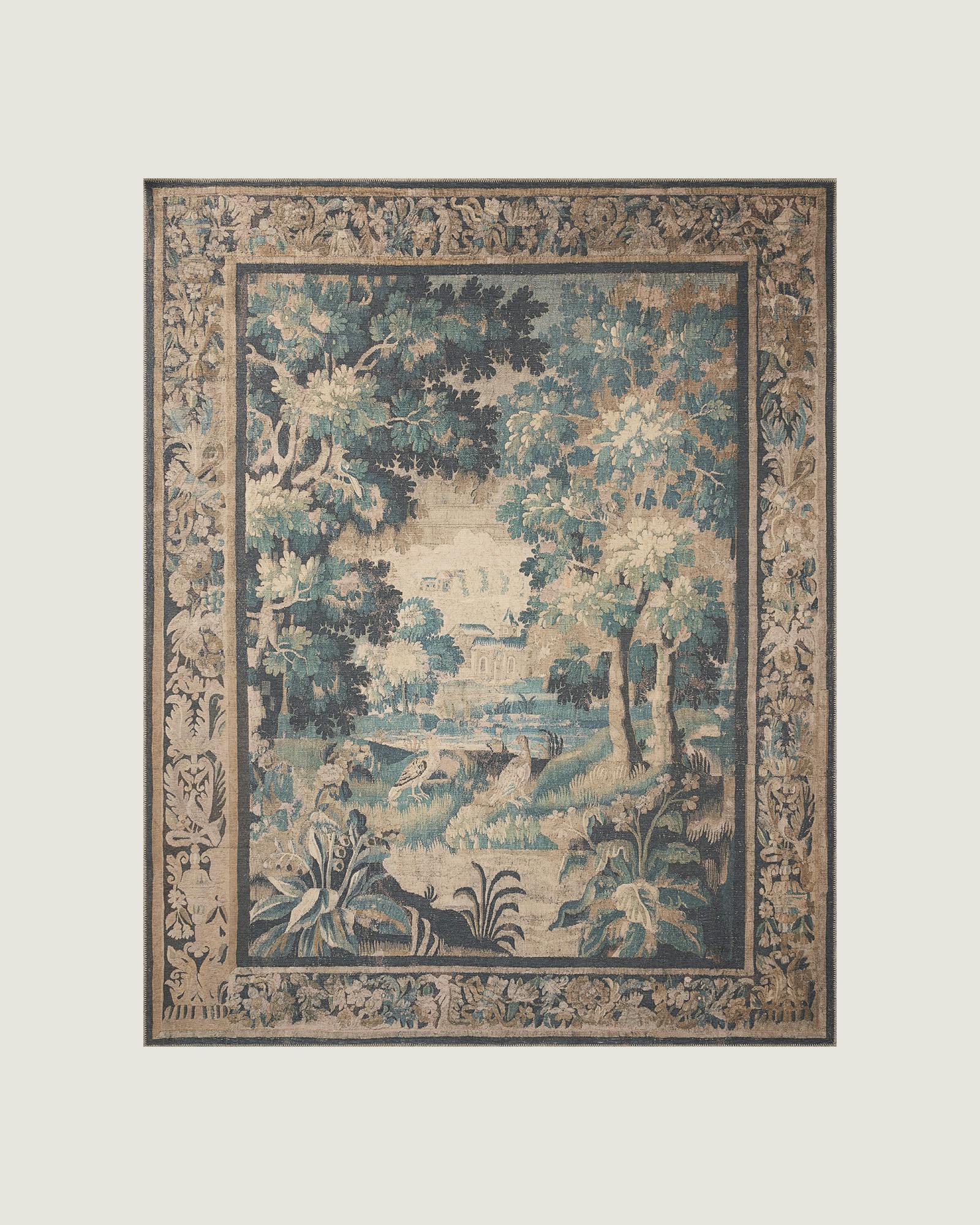 Hollyhock Printed Tapestry Rug Natural Lagoon 7'6"x9'6"