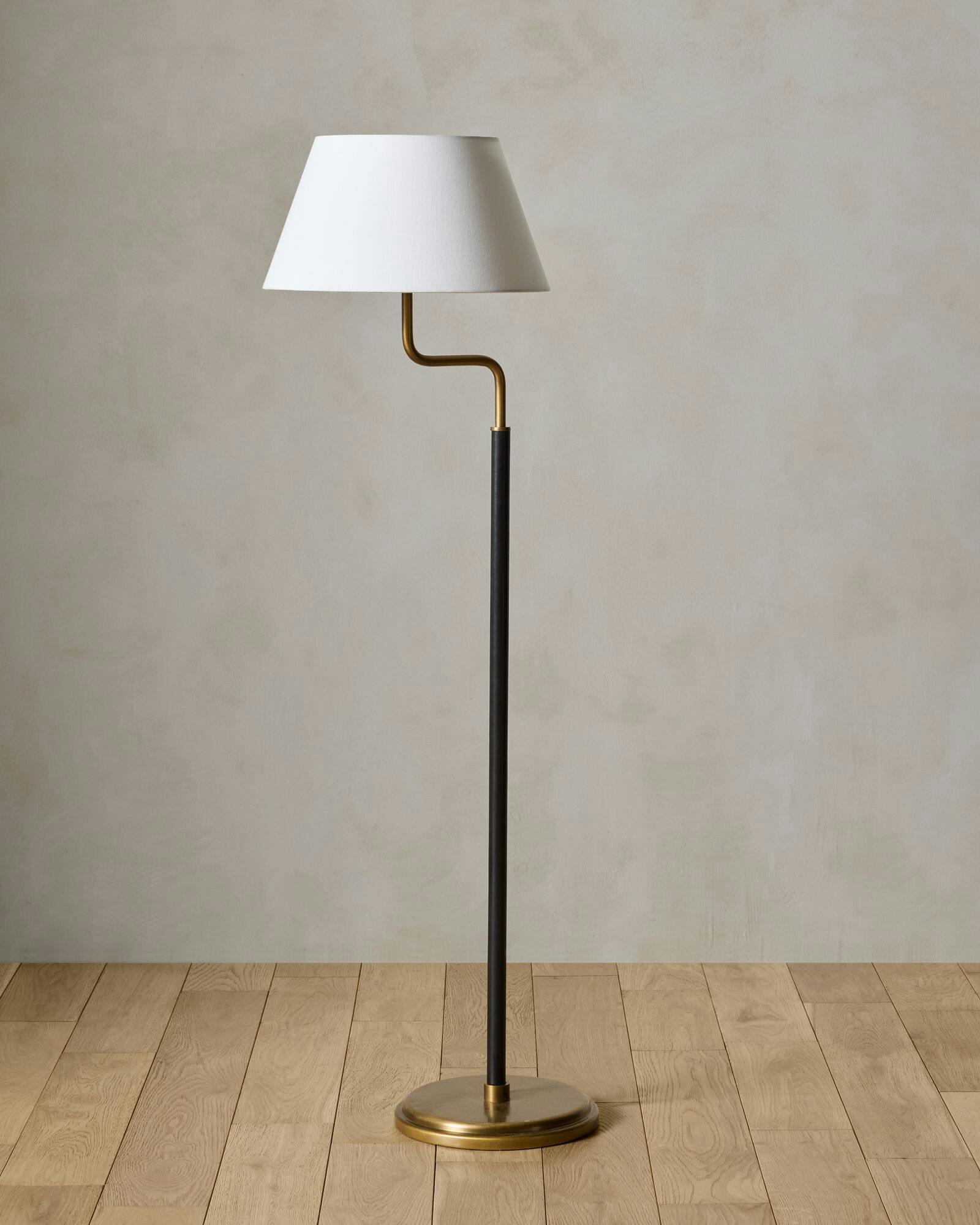 Morison Leather Wrapped Floor Lamp - Aged Brass